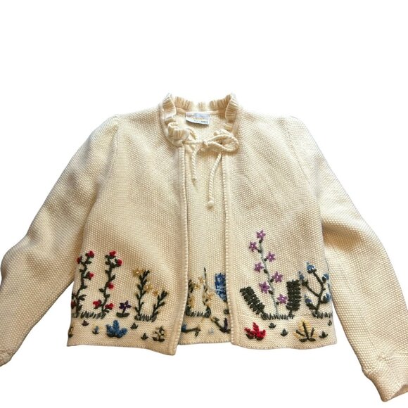 Tyrol Scheibe vtg Cardigan Sweater Embroidered floral Flowers Austria 100% Wool - Picture 1 of 16